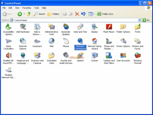 Open network connections in Windows XP control panel