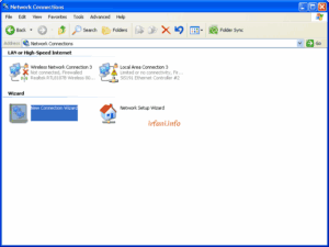 New connection wizard Windows XP setup
