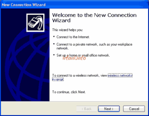 Select connect to the internet option Windows XP