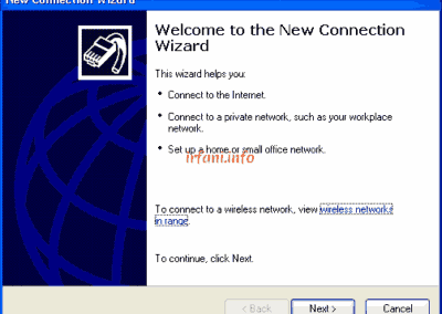 Select connect to the internet option Windows XP