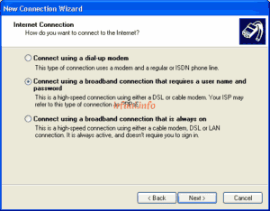 Enter ISP name in PPPoE setup Windows XP
